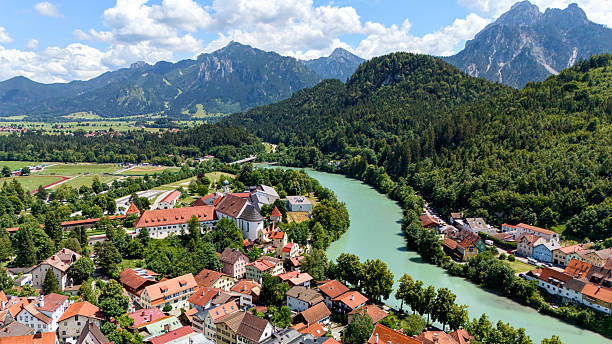 istock Fussen town aerial panorama with river and mountain landscape in summer 2228073847