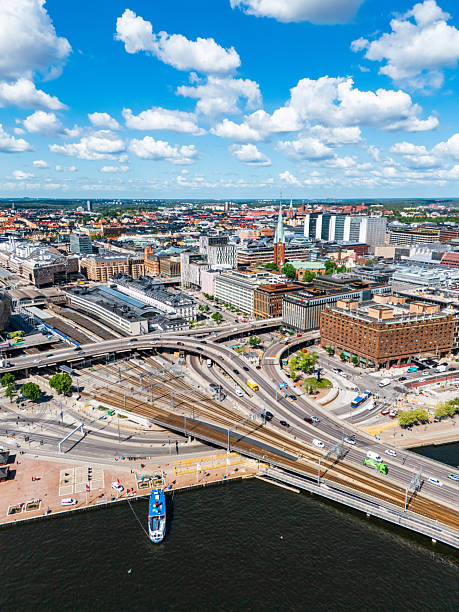 istock Central Stockholm Highway and railway train seen from above 2228075614