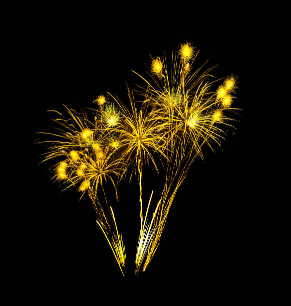 Festive golden fireworks display isolated on black background for celebration and anniversary