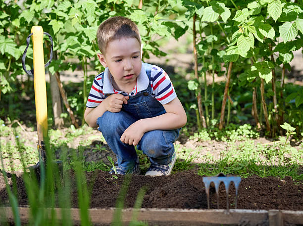 istock A nice little boy squatting by a freshly dug garden bed and looking at it 2228078987