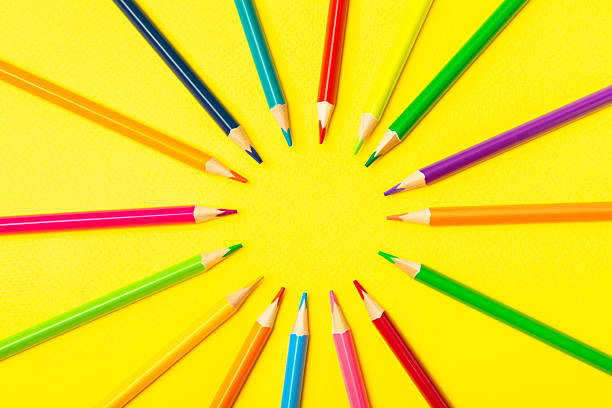 istock Colored pencils on a bright colored background. Equipment for coloring. Stationery for creativity.Back to school. Flatlay. Children's Creativity and Education. Rainbow.Space for text. Copy space. 2228083741