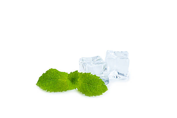 istock Mint and ice isolated on white background. Green fresh mint and ice cube. Mint leaves, ice cube and water drops for cold drink. 2228083750