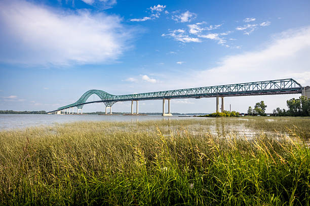 istock Pont Laviolette seen from the river with aquatic plants in foreground 2228083962