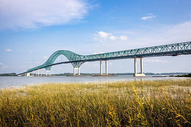 istock Pont Laviolette seen from the river with aquatic plants in foreground 2228083963