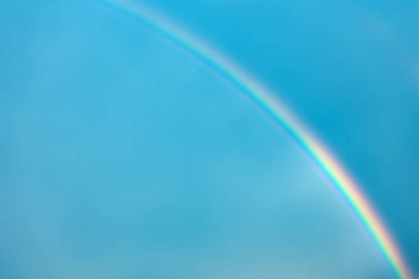 Multicolored rainbow on the background of the blue sky.
