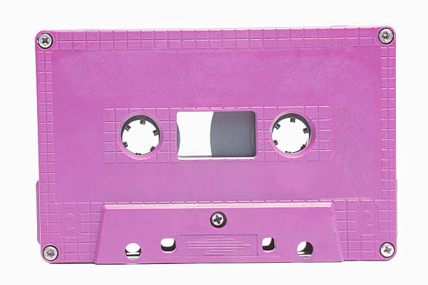 purple audio cassette tape,retro style.