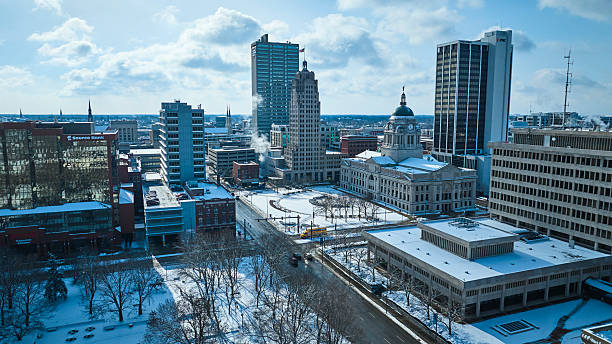 istock Aerial Winter Cityscape with Courthouse, Downtown Fort Wayne 2228095153