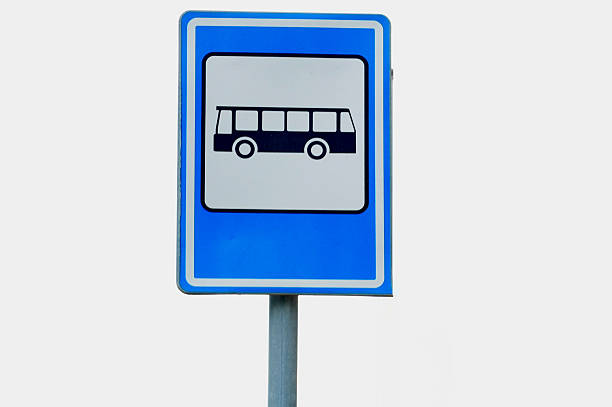 istock Road sign. Bus station. Blue road sign 2228096583
