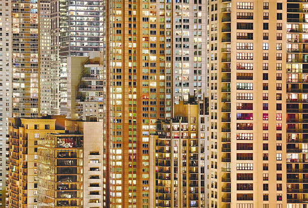 Color image of dense residential and commercial high-rise buildings along Michigan Avenue.