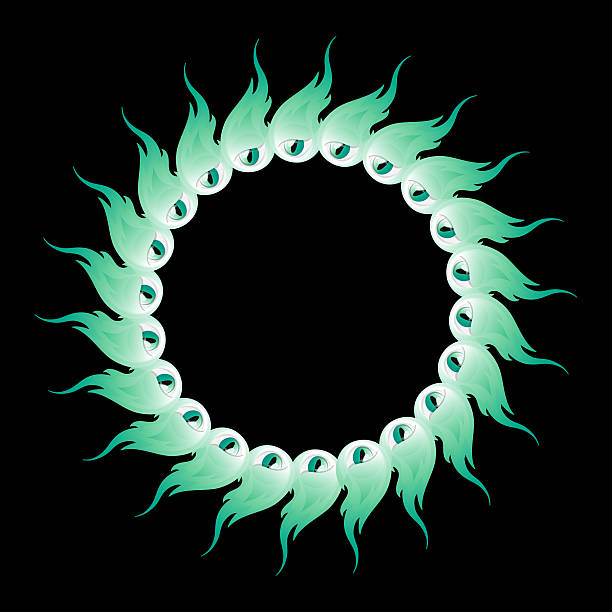 istock Fantasy vector illustration of whimsical creatures with one glowing eye and vibrant icy colors. 2228104793