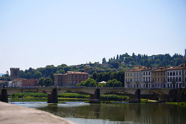 View of Florence and river at dusk, Bike packing Tuscany, from the hills of Poggibonsi to the vineyards of Castellina in Chianti and Radda in Chianti