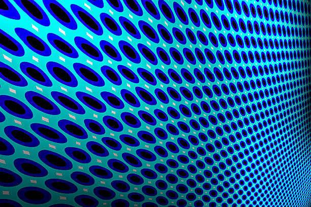 Digital blue colorful curve halftone on dark backgrounds.