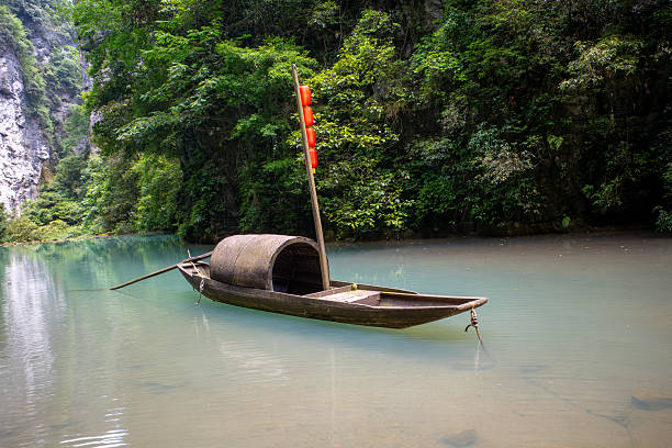 Aerial photography Of The boat is in the Lugu lake,Lijiang,Yunnan,China,Asia.