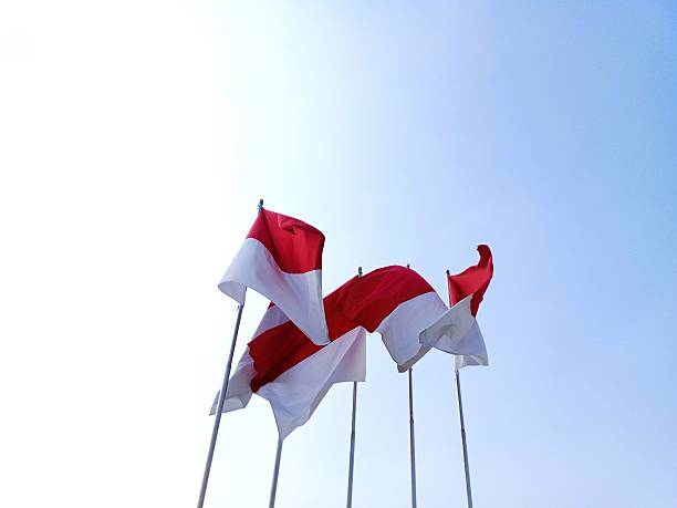 Red flags flying under the blue sky