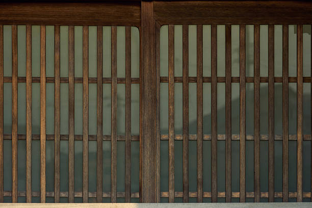 Close up of lattice door with glass.
