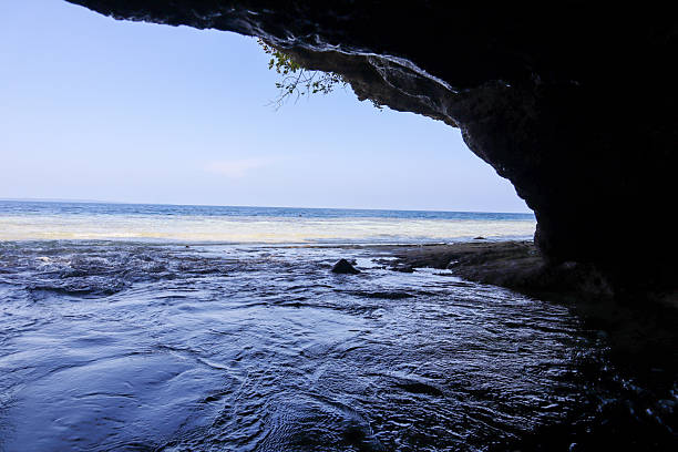 View from inside the coastal cave overlooking the sea