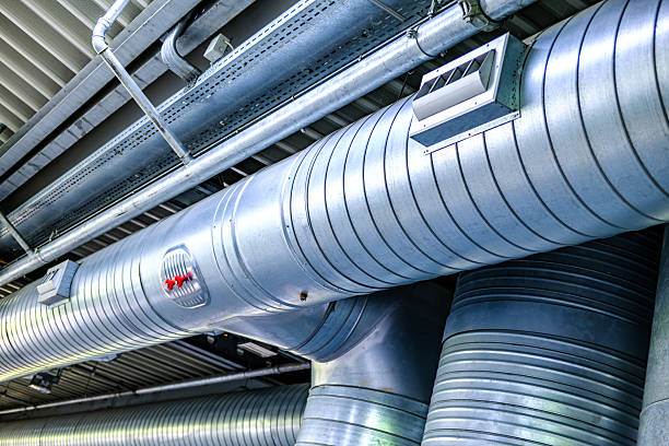 istock Large metal ductwork installation in a commercial facility highlighting ventilation systems and air circulation technology 2228148692