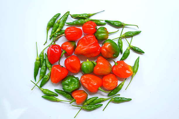 Hot and Spicy Red and Green Chilies on White Background – Culinary Concept.