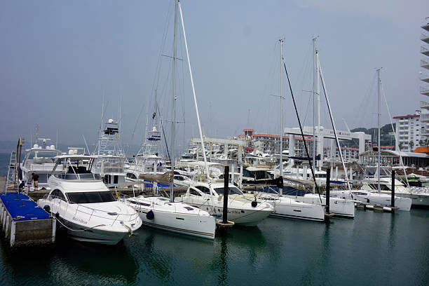 Hayama Town, Kanagawa Prefecture, Japan, August 8, 2020: Boats and yachts moored at Hayama Marina Yacht Harbor