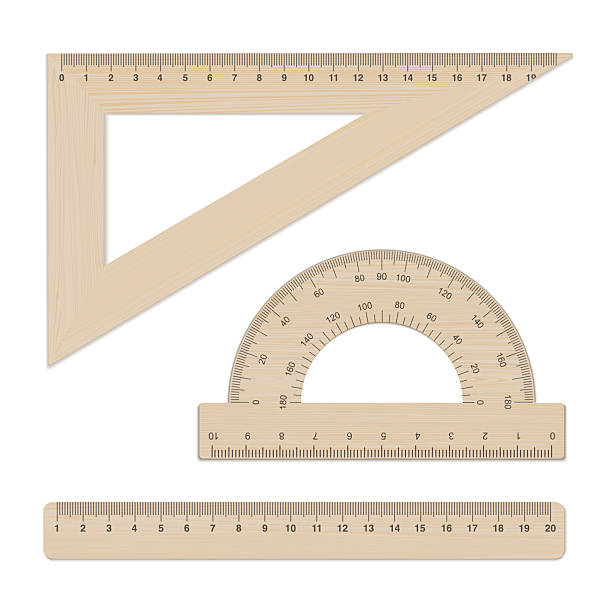 istock Wooden ruler vector mockup set. Wood protractor, triangle and straight ruler scale. School measuring equipment tool 2228157208
