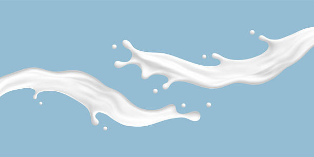 istock Milk splashes with smooth flowing shapes on blue background. 3D realistic dairy splashes. Vector illustration 2228161040