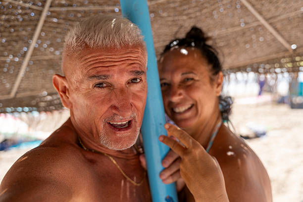 Friends taking selfies at a water park - point of view