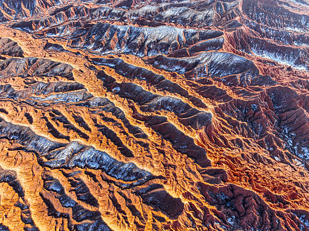 istock Abstract aerial view of Mars Canyon's rippling surface 2228167152