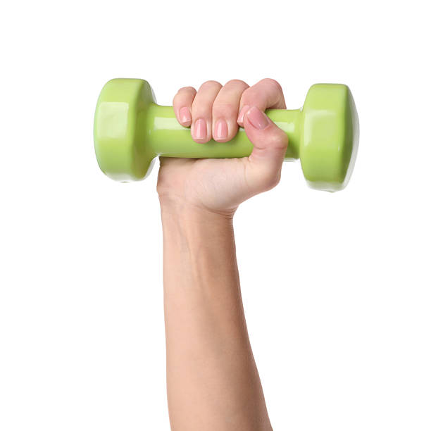 istock Woman exercising with dumbbell on white background, closeup 2228176774
