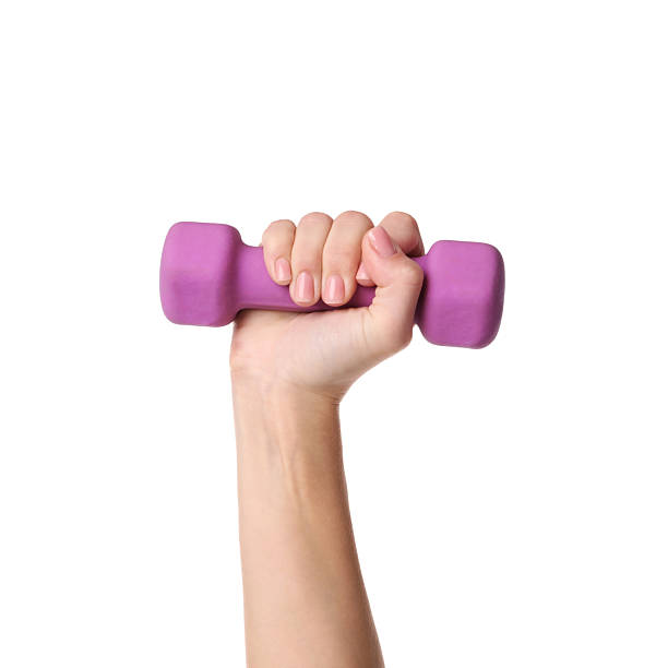 istock Woman exercising with dumbbell on white background, closeup 2228176775