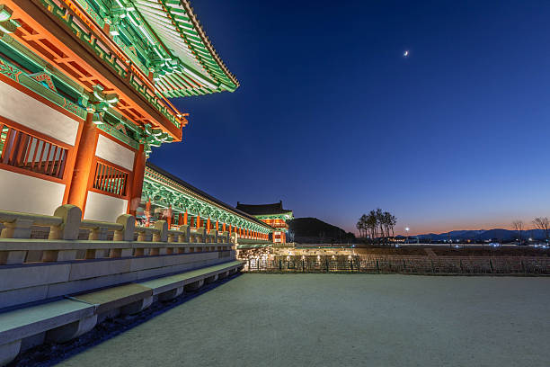 Woljeong Bridge, a bridge over the river, Beautiful traditional architecture at night is Tourist attractions in Gyeongju, South Korea.
