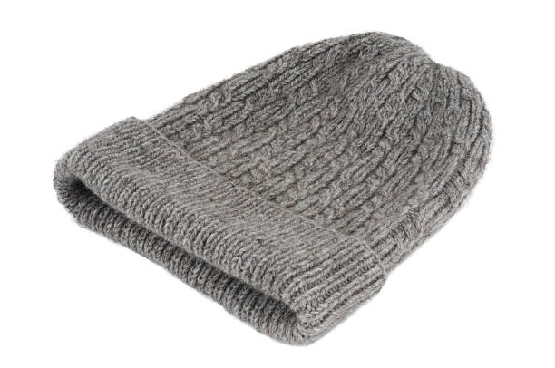 gray knitted hat isolated on white background.hat top view.