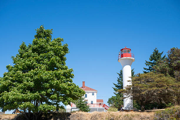 Lighthouse and building on hilltop, Gulf Islands, Pender Island, British Columbia