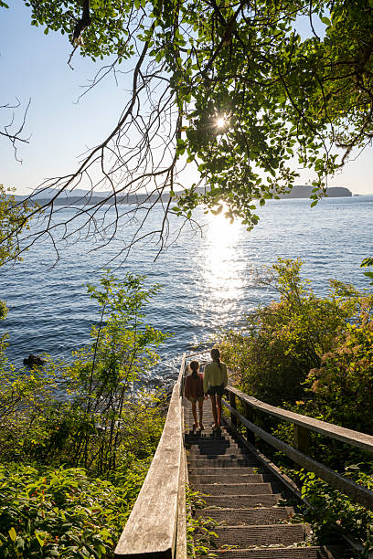 istock Sisters walk down steps to the ocean at sunset 2228198126