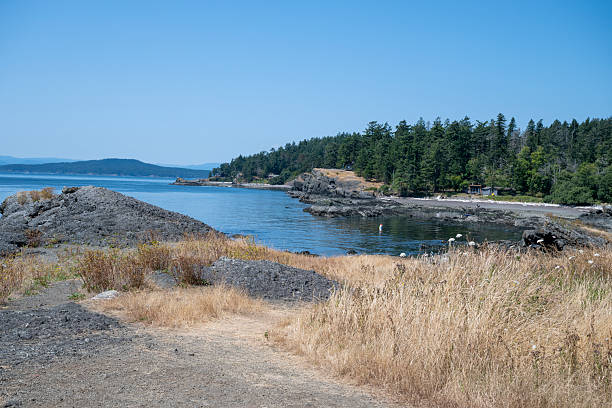 Calm bay and rugged coastline, Pender Island, Gulf Islands, B.C.