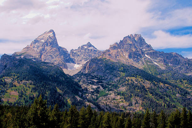 Left to right the breathtaking beauty of the rugged  peaks of the Grand Teton, Mount Owen, and Teewinot Mountain.