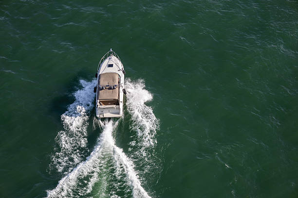 High angle view of Speed boat in Tokyo Bay Area.