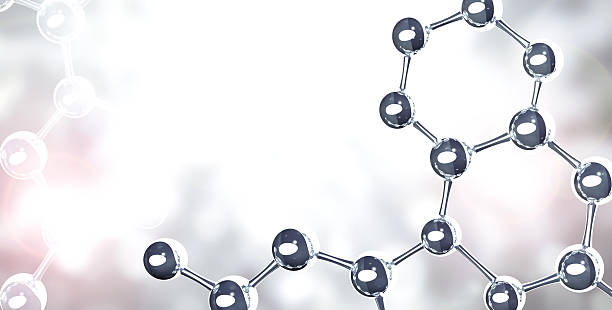 istock Vertical or horizontal banner with model of abstract molecular structure. Background of gray color with glass atom model. Copy space for your text. 3d render 2228215753