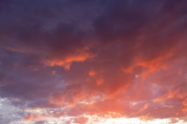 Blue sky with orange clouds. Sunset scenery. Wallpaper background. Natural scenery. Romantic relax place.