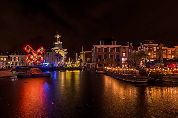 Christmas night scene Leiden, Netherlands