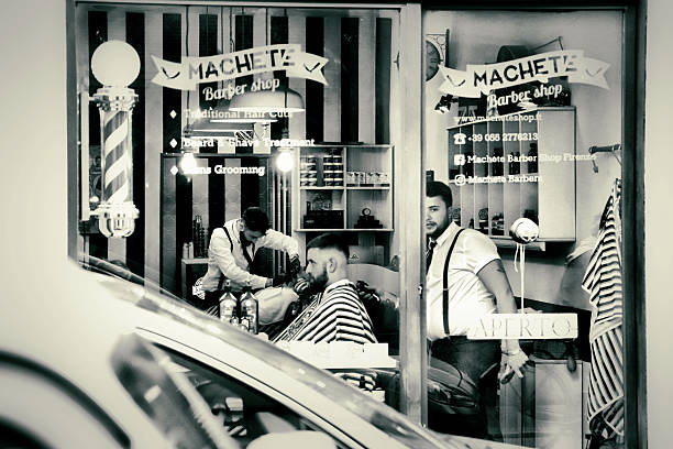 Florence, Tuscany, Italy – September 10, 2019: Barbershop facade with a sign reading \