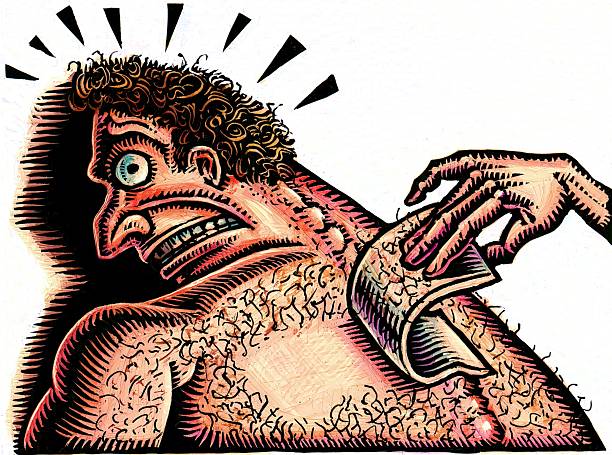 hairy white man getting his back waxed and wincing in pain