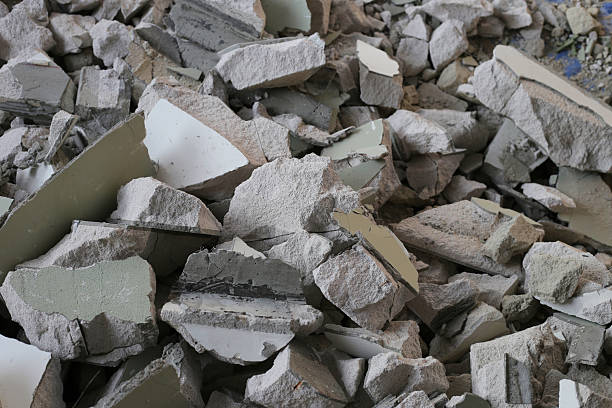 istock Broken concrete, Piles of lightweight construction bricks after house demolition 2228265885