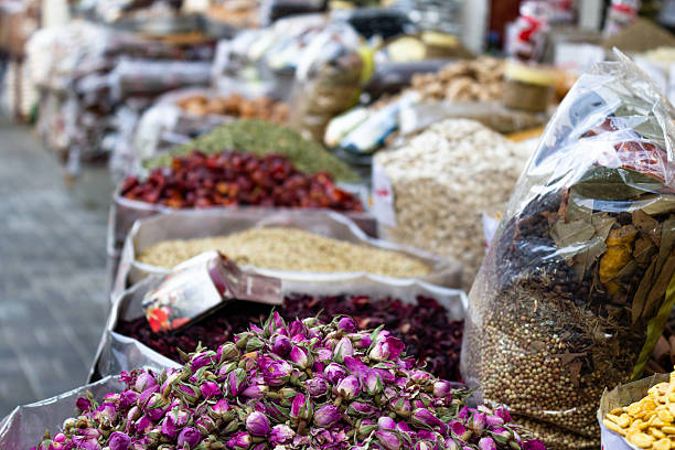 Vibrant Spices and Herbs in a Traditional Souk