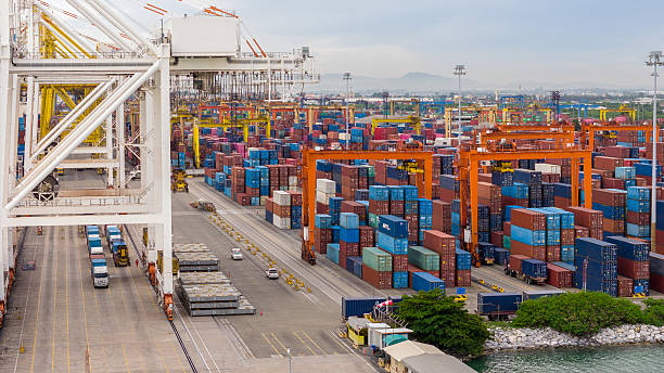 istock Shipyard Cargo Container Sea Port Freight forwarding service logistics and transportation. International Shipping Depot Custom Port for import export trade Transport Business manufacturing 2228272814