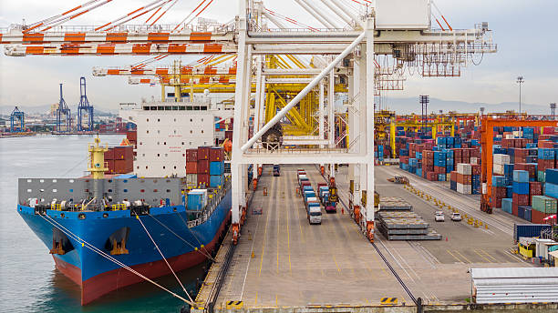 istock Shipyard Cargo Container Sea Port Freight forwarding service logistics and transportation. International Shipping Depot Custom Port for import export trade Transport Business manufacturing 2228273071