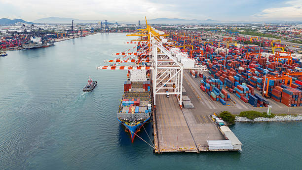 istock Shipyard Cargo Container Sea Port Freight forwarding service logistics and transportation. International Shipping Depot Custom Port for import export trade Transport Business manufacturing 2228273276