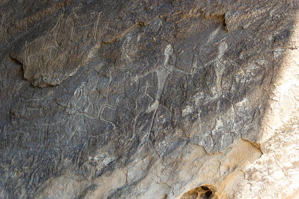Matobo National Park, Zimbabwe - Rock art paintings on the walls of Pomongwe Cave in the Matobo National Park in Zimbabwe on June 15th 2023. Formerly known as Matobo Hills it is Zimbabwe's oldest national park and a UNESCO World Heritage Site.