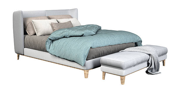 istock Contemporary comfort bedroom interior set in cool tones on white background 3d rendering 2228279264