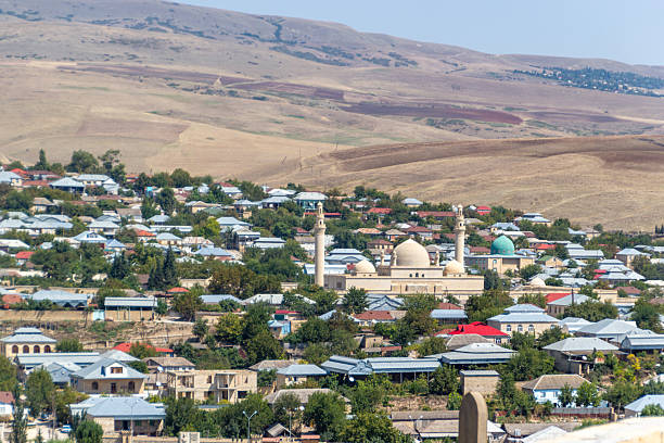 istock Panoramic View of Azerbaijan Town Features Mosque Dominating Skyline 2228280292