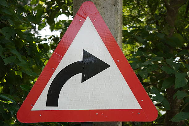 istock A cautionary road sign indicating a right turn ahead 2228280486